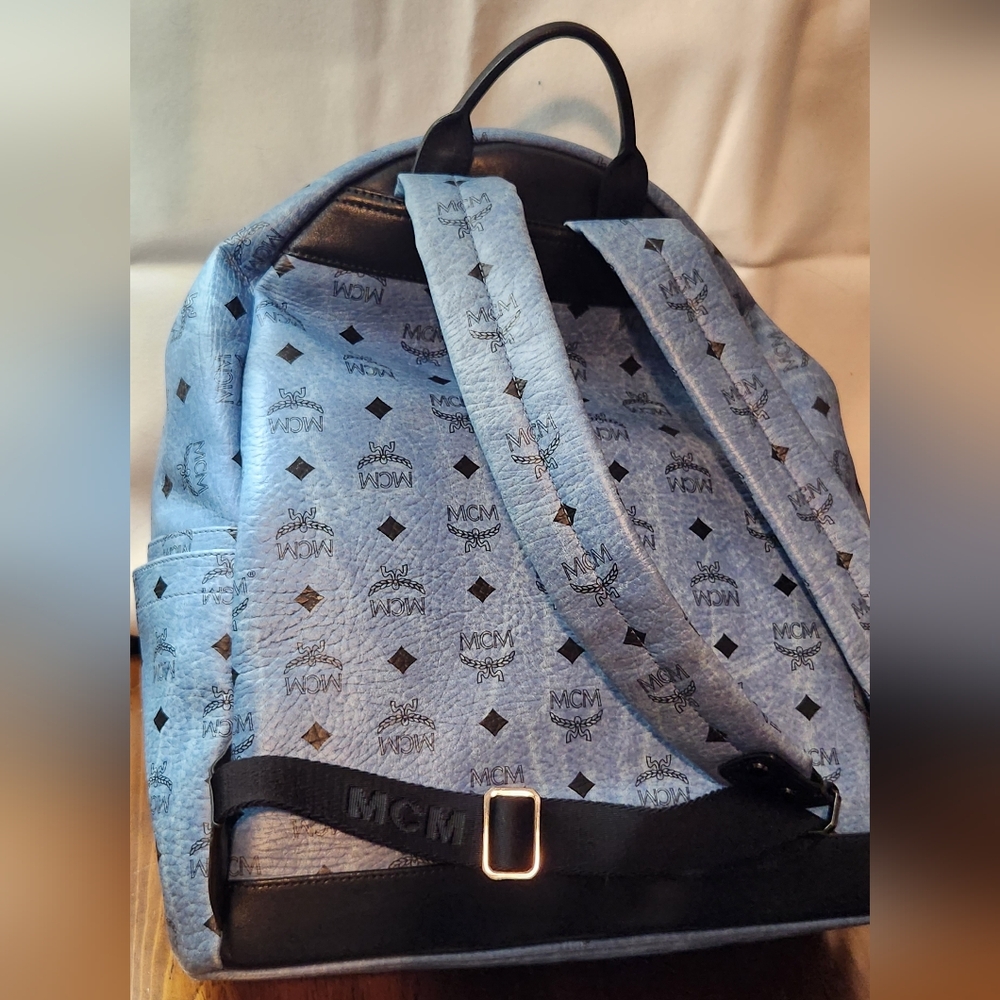MCM Sky Blue Stark Studded Backpack in Visetos - Picture 4 of 17